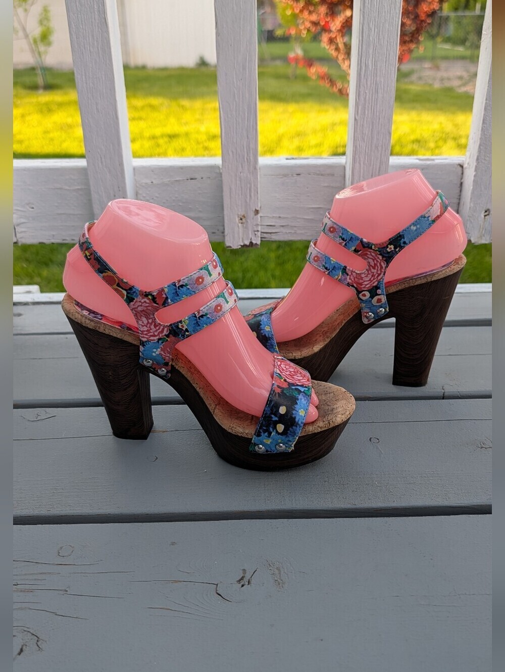 Gianni Bini Floral Platform Heels - Pink & Blue Woman's 7.5